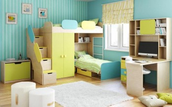 Детская комната Смайли (Желтый/Голубой/Зеленый/корпус Клен) в Кабинетном - kabinetnoe.mebel54.com | фото