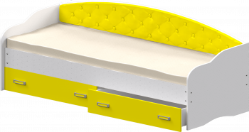 Кровать Софа-7 с мягкой спинкой (800х2000) Белый/Желтый в Кабинетном - kabinetnoe.mebel54.com | фото