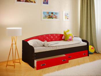 Кровать Софа-8 с мягкой спинкой (900х1900) Венге/Красный в Кабинетном - kabinetnoe.mebel54.com | фото