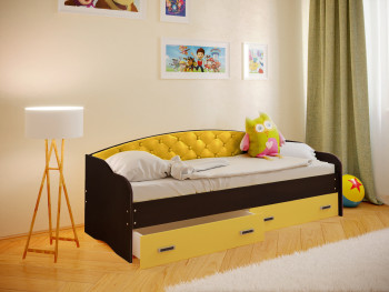 Кровать Софа-8 с мягкой спинкой (900х2000) Венге/Желтый в Кабинетном - kabinetnoe.mebel54.com | фото