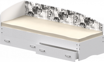 Кровать Софа-9 с мягкой спинкой с рисунком Милана (900х1900) Белый в Кабинетном - kabinetnoe.mebel54.com | фото
