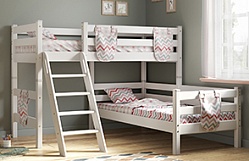 Кровать Соня вариант 8 угловая с наклонной лестницей Белый полупрозрачный в Кабинетном - kabinetnoe.mebel54.com | фото