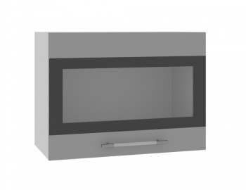 Норд ШВГС 600 Шкаф верхний горизонтальный со стеклом (Софт черный/корпус Белый) в Кабинетном - kabinetnoe.mebel54.com | фото