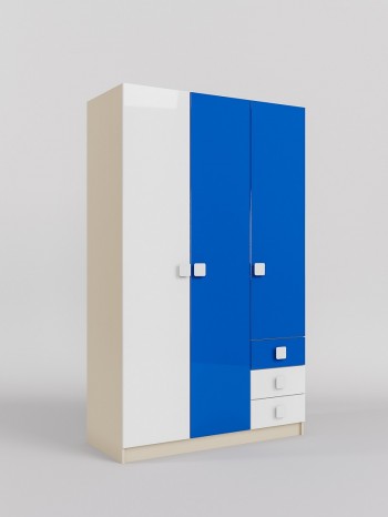 Шкаф 3-х створчатый с ящиками Скай люкс (Синий/Белый/корпус Клен) в Кабинетном - kabinetnoe.mebel54.com | фото