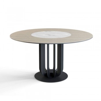 Стол круглый Rotor (160), шпон + керамика светлая в Кабинетном - kabinetnoe.mebel54.com | фото